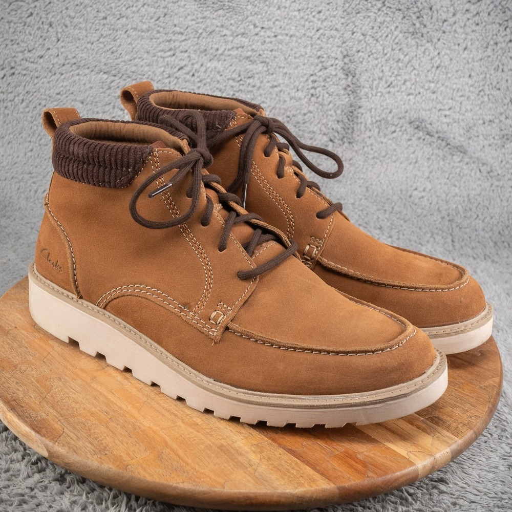 MEN'S SIZE 13 CLARKS BARNES MID OXFORD‎ LACE UP BOOTS BROWN LEATHER